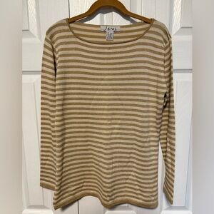 Gold and White Striped Silk Blend Long Sleeve Top